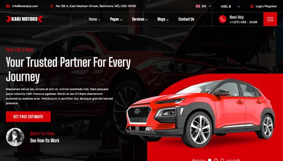 Reference example for the $10,000 tier: multi-level navigation, estimate request and video