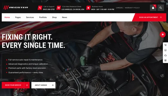 Reference example for the $8,000 tier: deep service navigation and a booking call to action